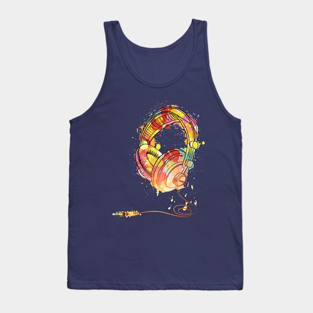 Cool Headphones Painting Tank Top by Anonic